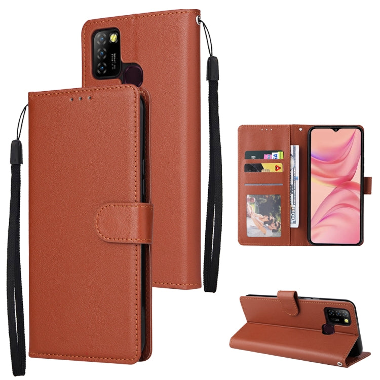 Brown leather phone wallet case with card holder folio and wrist strap