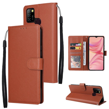 Brown leather phone wallet case with card holder folio and wrist strap