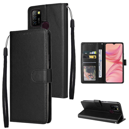 Black leather-style phone wallet case with 3 card slots, magnetic closure, wrist strap
