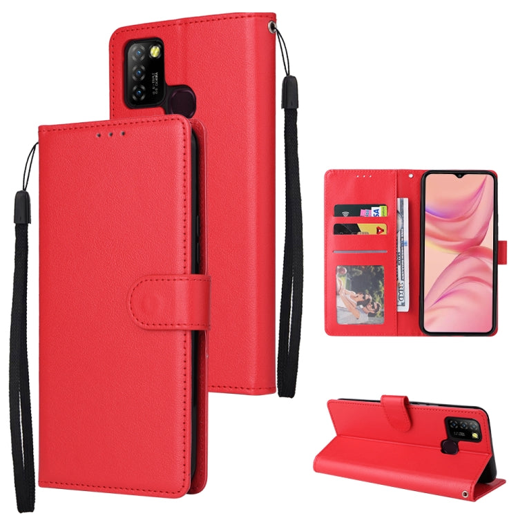Red leather folio phone case with 3 card slots, magnetic strap and kickstand