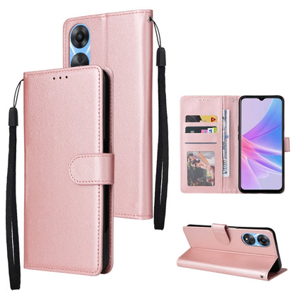 Light pink leather-style phone wallet case with 3 card slots, fold-out kickstand, wrist strap