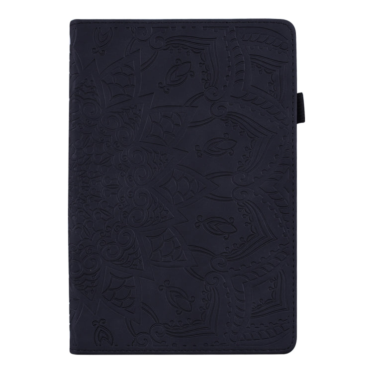Black embossed leather tablet flip case front cover with textured pattern.