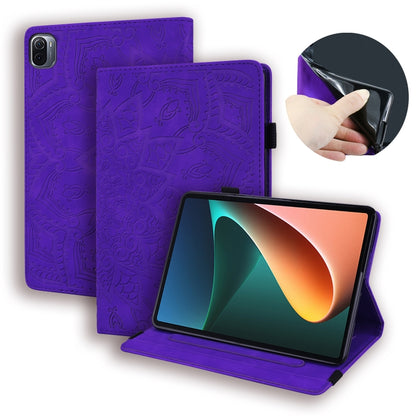 Purple embossed flip leather tablet case with front cover and stand for tablet