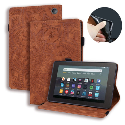 Brown embossed flip leather tablet case with front cover and stand for tablet