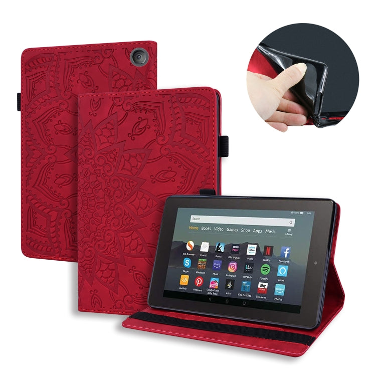 Red embossed flip leather tablet case with front cover and stand for tablet