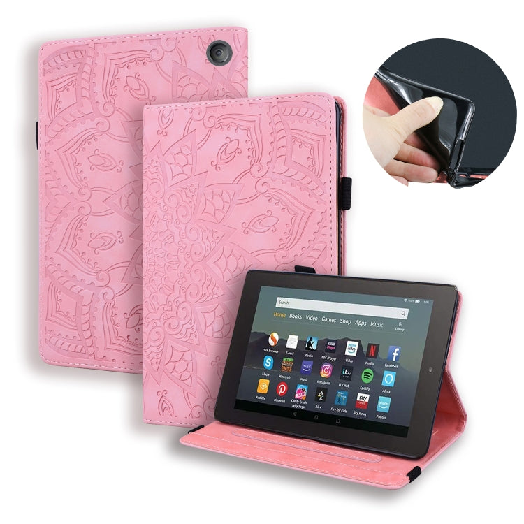 Pink embossed flip leather tablet case with front cover and stand for tablet