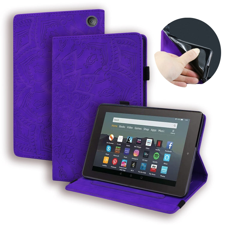 Purple embossed flip leather tablet case with front cover and stand for tablet