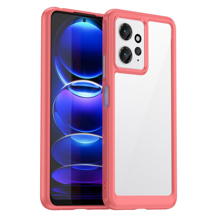 Red TPU phone case with transparent back, dual camera cutouts