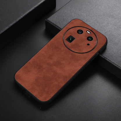 PU phone case with Moroccan texture, brown, angled back view with camera cutouts