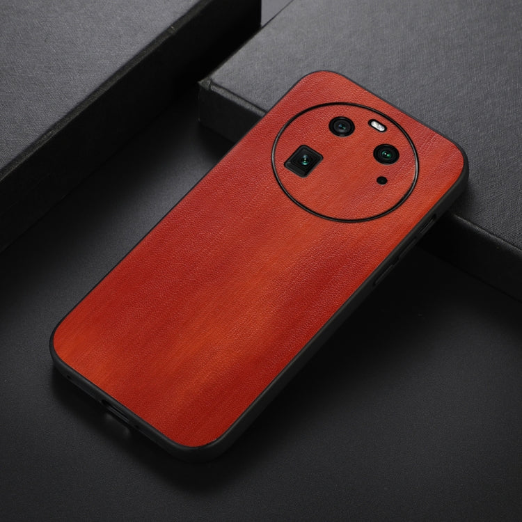 Coffee PU phone case with textured finish and raised camera module protection