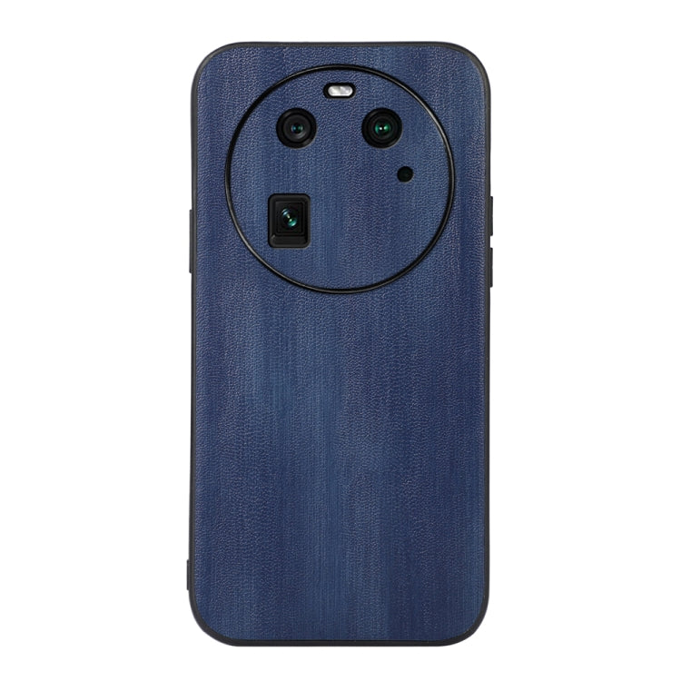 Blue PU phone case, textured leather-look back with camera and flash openings