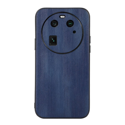 Blue PU phone case, textured leather-look back with camera and flash openings