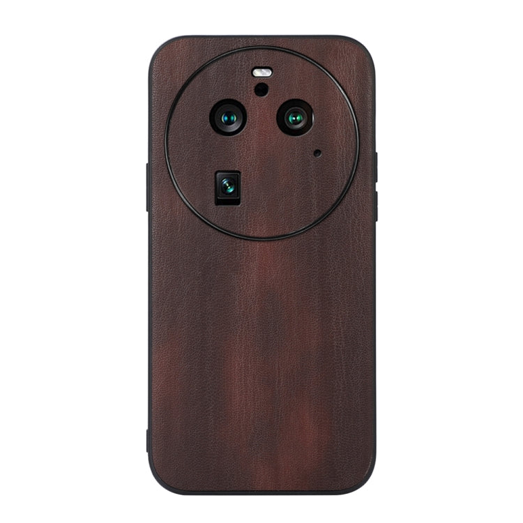 Coffee brown PU phone case, textured leather-look back with camera and flash openings