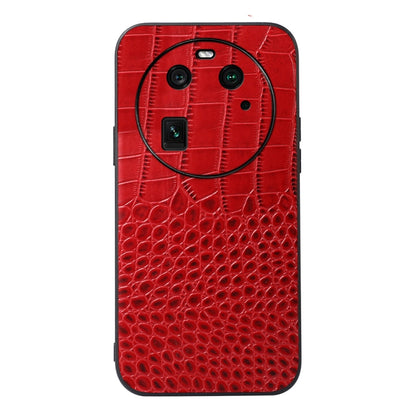 Genuine leather phone case with crocodile texture, red with camera cutouts