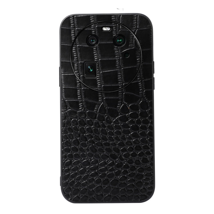 Genuine leather phone case with crocodile texture, black with camera cutout