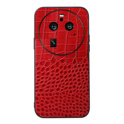 Genuine leather phone case with crocodile texture, red front view