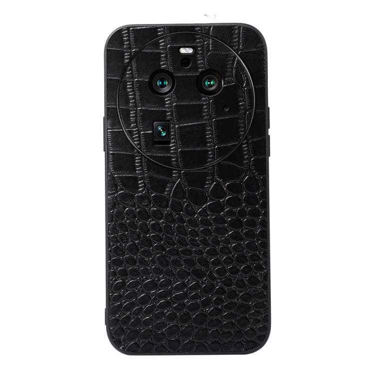 Genuine leather phone case with crocodile texture, black front view