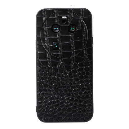 Genuine leather phone case with crocodile texture, black front view