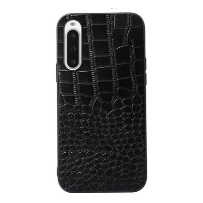 Crocodile-texture genuine leather phone case in black, with camera cutout