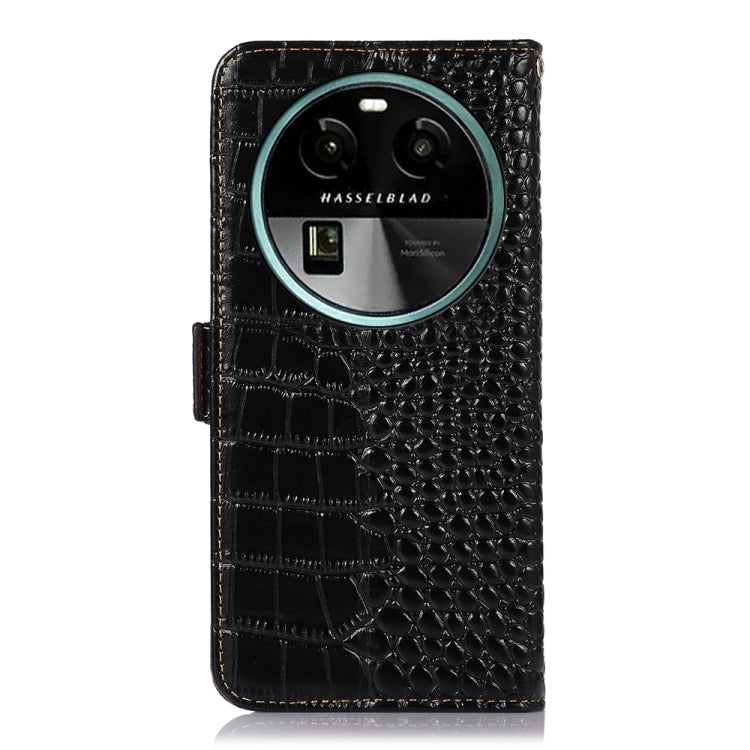 Crocodile-embossed leather phone case, black, camera cutout with button openings