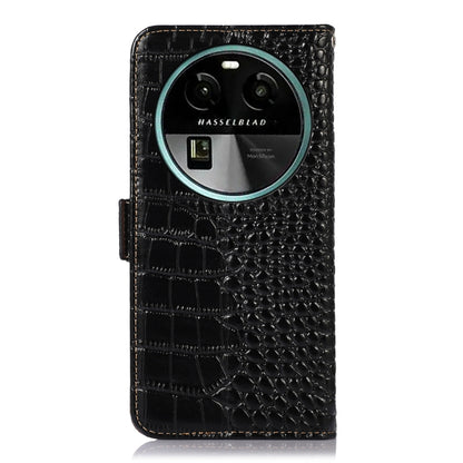 Crocodile-embossed leather phone case, black, camera cutout with button openings