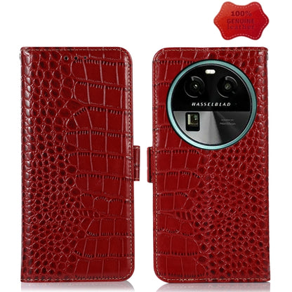 Crocodile-embossed leather phone case, red, flip cover with camera cutout