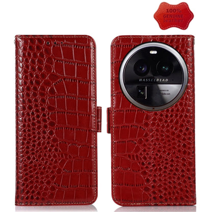 Red crocodile-texture leather flip phone case with card slots and camera cutout