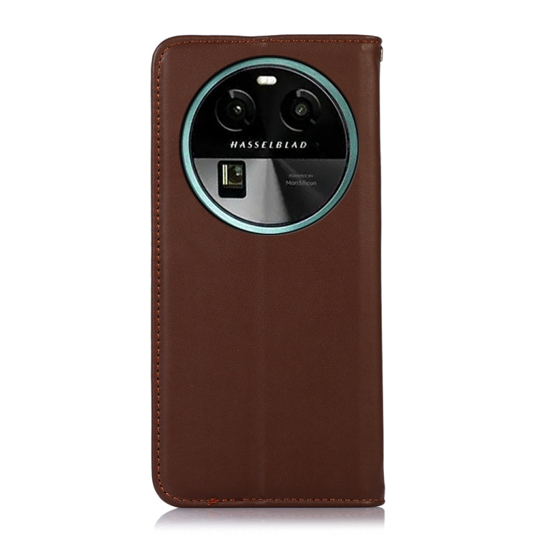 Brown leather phone case with circular camera window and Hasselblad badge