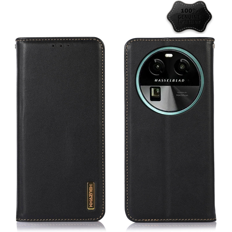 Black leather phone case with embossed KHAZNEH logo, front and back views