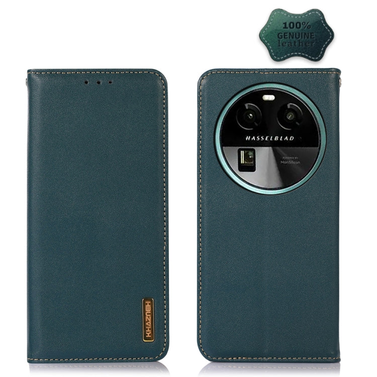 Green leather phone case with embossed KHAZNEH logo and circular camera window