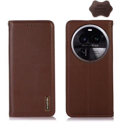 Brown leather phone case with circular camera window and Hasselblad badge