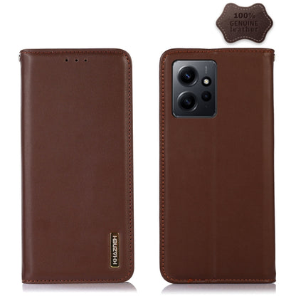 KHAZNEH leather phone case in brown with square camera opening and stitched edges