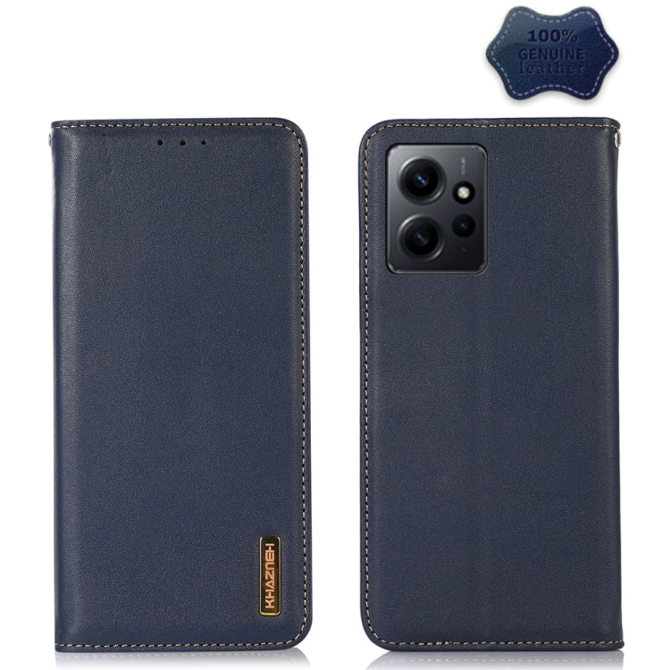KHAZNEH leather phone case in blue with square camera opening and stitched border