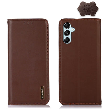 KHAZNEH leather phone case in brown with vertical dual camera cutout and stitching