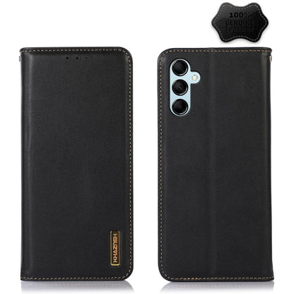 KHAZNEH leather phone case in black with vertical dual camera cutout and stitching