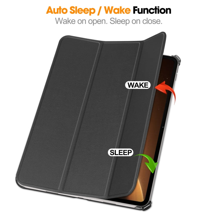 3-fold smart tablet case with stand cover, dark gray folio, tablet held upright