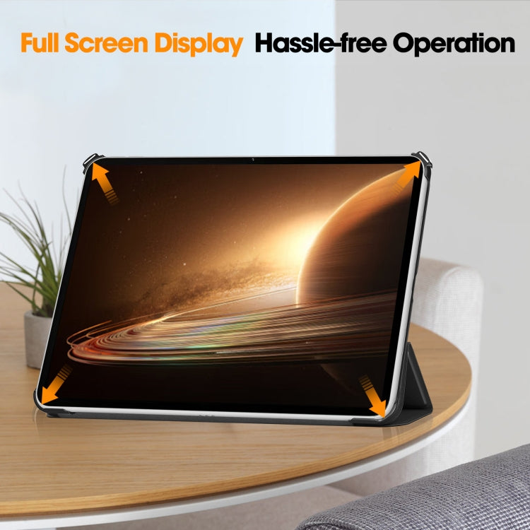 3-fold smart tablet case on desk stand with full-screen viewing angle, dark gray