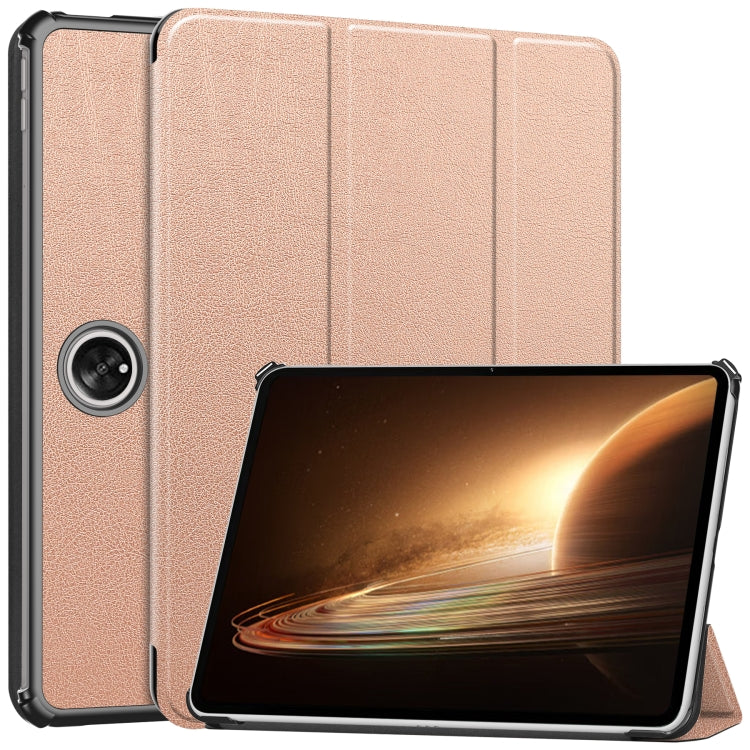 3-fold smart tablet case with folio back and stand, rose gold color