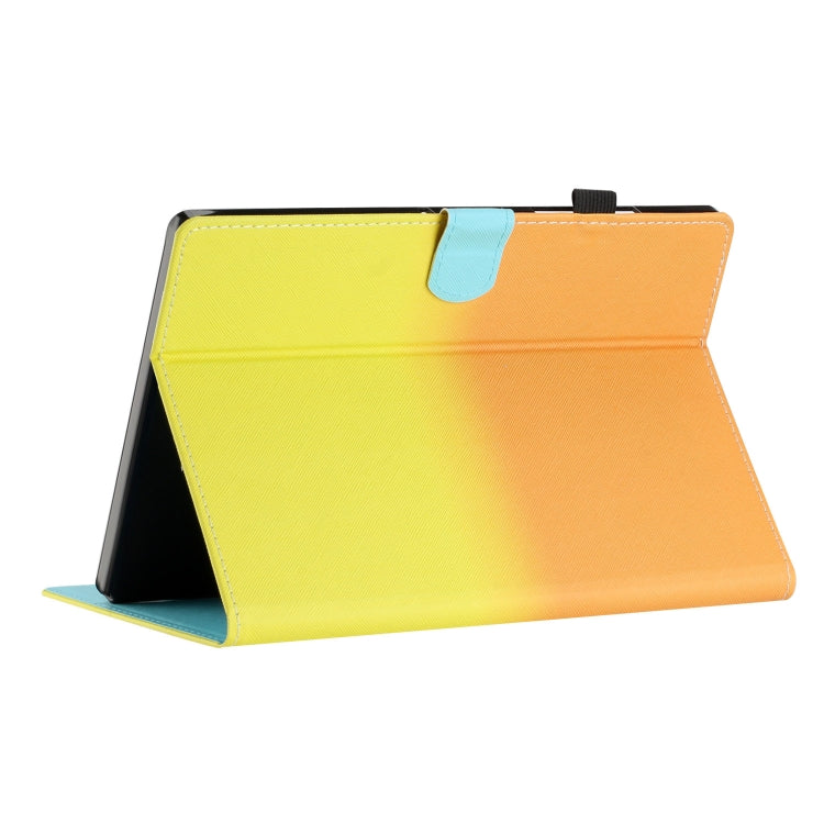 Orange-to-yellow gradient leather tablet folio case with blue magnetic flap
