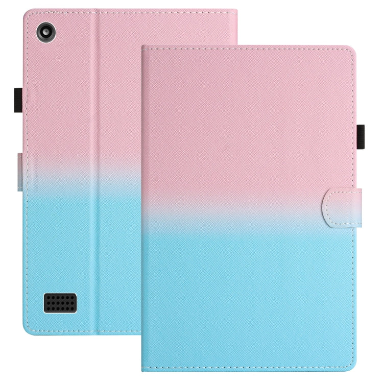 Gradient leather-look tablet case with magnetic flap, pink and blue tones, camera cutout