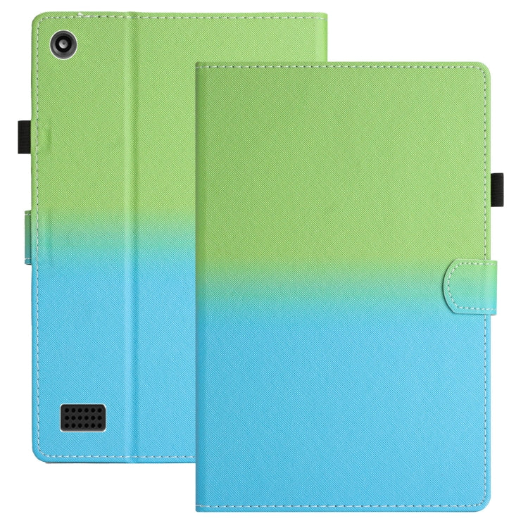 Gradient leather tablet case with camera cutout and port opening, green to blue