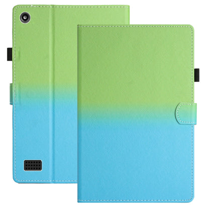 Gradient leather tablet case with camera cutout and port opening, green to blue