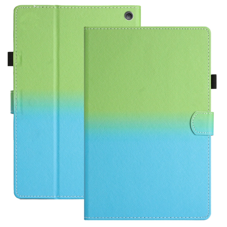 Gradient leather tablet case with stitched edges, green to blue folio cover