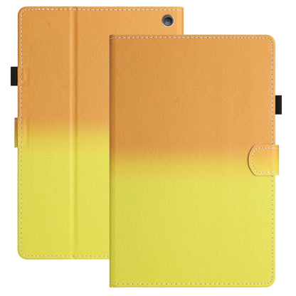 Gradient leather tablet case with stitched edges, orange to yellow folio cover