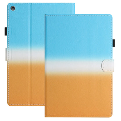 Stitching gradient leather tablet case, blue-to-orange folio with right-side clasp