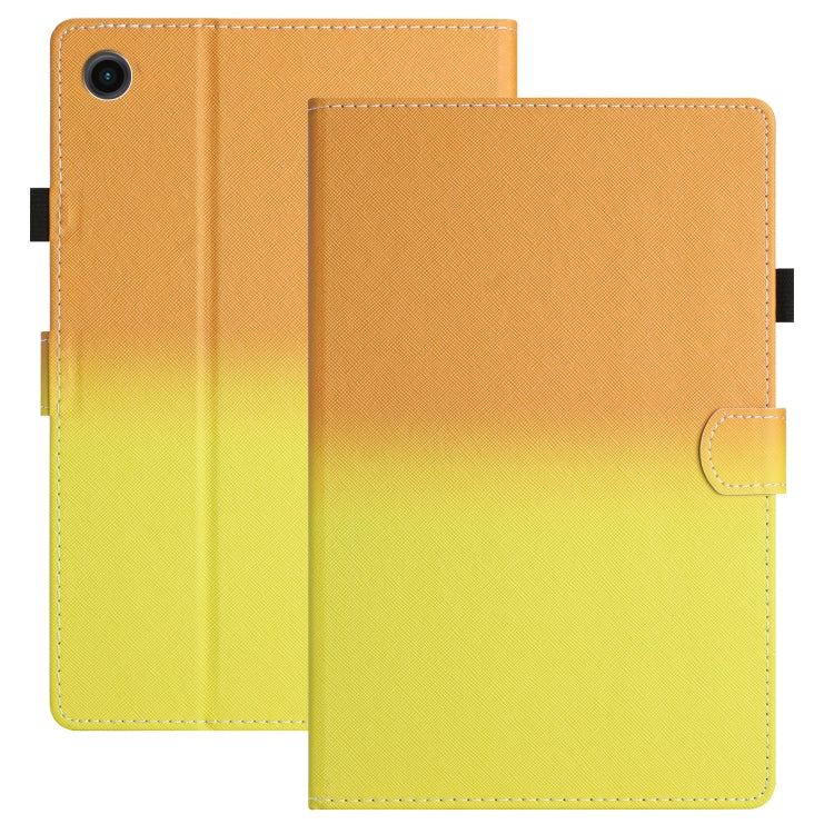 Stitching gradient leather tablet case, orange-to-yellow folio with stitched edges