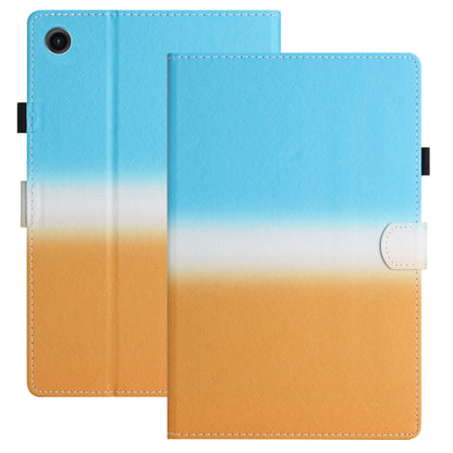 Stitching gradient leather tablet case, blue-to-orange folio with stitched edges