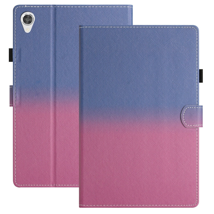Stitching gradient leather tablet case, blue to pink with magnetic flap and camera slot