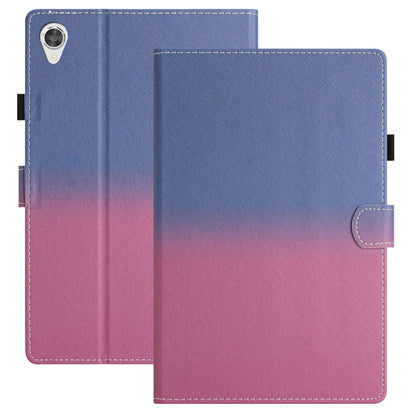Stitching gradient leather tablet case, blue to pink with magnetic flap and camera slot