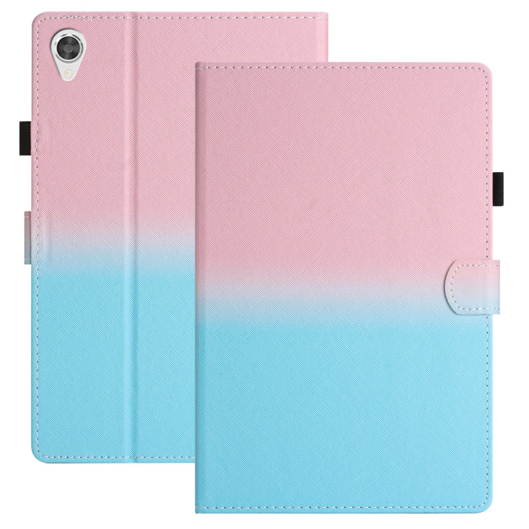 Stitching gradient leather tablet case, pink to blue with magnetic flap and camera slot